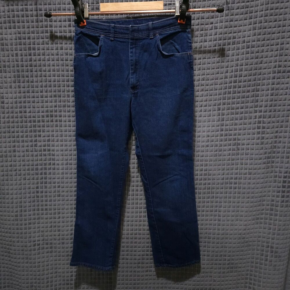 Dark Wash Denim Blue Jeans Mens 34x32 VTG USA Wrangler Slide Latch Rodeo Dress